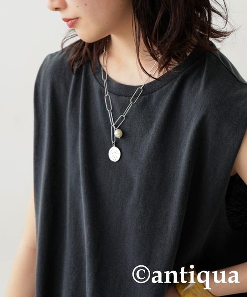 antiqua(アンティカ)の「アシッドウォッシュノースリーブトップス(Tシャツ/カットソー・レディース・ブラウン/レッド/ネイビー/ブラック・ONESIZE)」の9枚目の写真