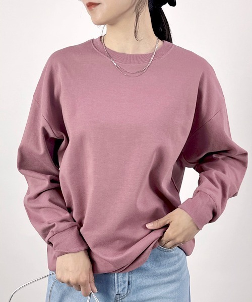 CLOTHY(クロシィ)の「【定番!オールシーズン使える】ダブルフェイスリブ付ロンT(Tシャツ/カットソー・レディース・ホワイト/ブラウン/ピンク/ブルー/グレー/チャコールグレー/ブラック/グレイッシュベージュ・SMALL/MEDIUM/LARGE)」の8枚目の写真