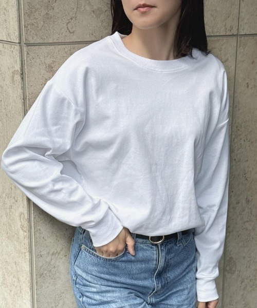 CLOTHY(クロシィ)の「【定番!オールシーズン使える】ダブルフェイスリブ付ロンT(Tシャツ/カットソー・レディース・ホワイト/ブラウン/ピンク/ブルー/グレー/チャコールグレー/ブラック/グレイッシュベージュ・SMALL/MEDIUM/LARGE)」の12枚目の写真