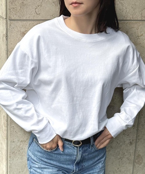 CLOTHY(クロシィ)の「【定番!オールシーズン使える】ダブルフェイスリブ付ロンT(Tシャツ/カットソー・レディース・ホワイト/ブラウン/ピンク/ブルー/グレー/チャコールグレー/ブラック/グレイッシュベージュ・SMALL/MEDIUM/LARGE)」の13枚目の写真