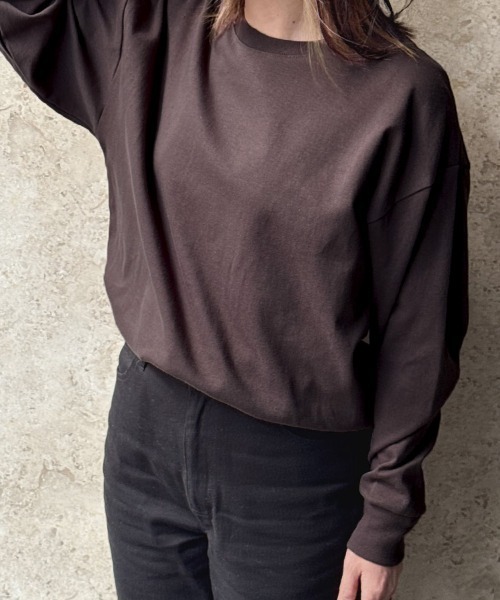 CLOTHY(クロシィ)の「【定番!オールシーズン使える】ダブルフェイスリブ付ロンT(Tシャツ/カットソー・レディース・ホワイト/ブラウン/ピンク/ブルー/グレー/チャコールグレー/ブラック/グレイッシュベージュ・SMALL/MEDIUM/LARGE)」の19枚目の写真