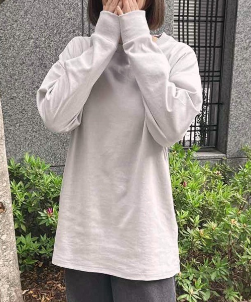 CLOTHY(クロシィ)の「【定番!オールシーズン使える】ダブルフェイスリブ付ロンT(Tシャツ/カットソー・レディース・ホワイト/ブラウン/ピンク/ブルー/グレー/チャコールグレー/ブラック/グレイッシュベージュ・SMALL/MEDIUM/LARGE)」の17枚目の写真