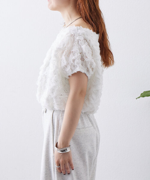 mystic（ミスティック）の「チュールジャガードパフブラウス（シャツ/ブラウス・レディース・ピンク/ブラック/オフホワイト・FREE）」の20枚目の写真