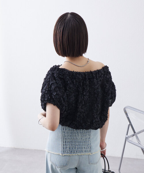 mystic（ミスティック）の「チュールジャガードパフブラウス（シャツ/ブラウス・レディース・ピンク/ブラック/オフホワイト・FREE）」の11枚目の写真