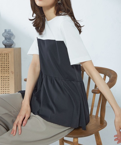 GALLORIA(ギャローリア)の「ビスチェ風プルオーバー(Tシャツ/カットソー・レディース・チャコールグレー/ホワイト・LL/S/M/L)」の1枚目の写真