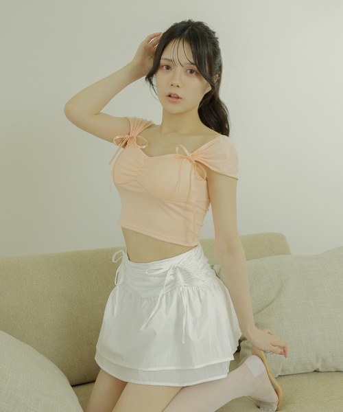 M DOLLY(エムドリー)の「pentagon neck ribbon tops/ペンタゴンネックリボントップス(Tシャツ/カットソー・レディース・ブラック/ピンク・FREE)」の12枚目の写真