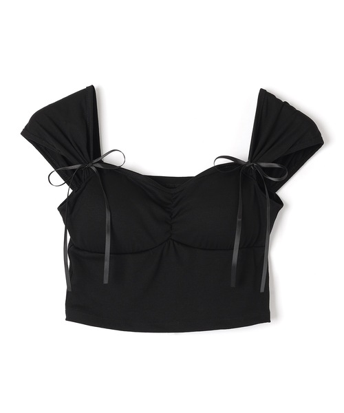 M DOLLY(エムドリー)の「pentagon neck ribbon tops/ペンタゴンネックリボントップス(Tシャツ/カットソー・レディース・ブラック/ピンク・FREE)」の8枚目の写真