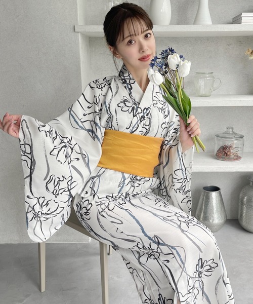 2023年仕立て　一度着用　浴衣 セール】【2WAY 浴衣 3点セット】一人でも楽々着れる♪ 大人可愛く