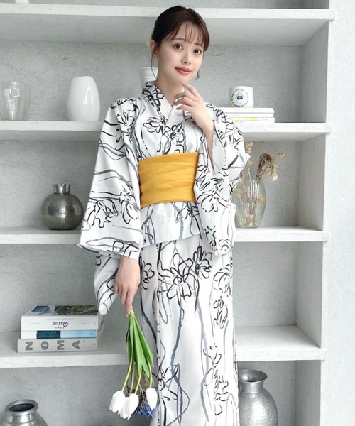 セール】【2WAY 浴衣 3点セット】一人でも楽々着れる♪ 大人可愛く