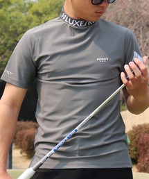 (RM)【LUXE/R GOLF】COOL & DRY ストレッチ スムース ロゴ ジャガード モックネック Tシャツ