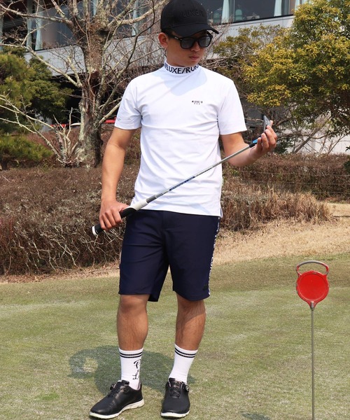 LUXE/R GOLF（ラグジュ ゴルフ）の「(RM)【LUXE/R GOLF】COOL & DRY ストレッチ スムース ロゴ ジャガード モックネック Tシャツ（Tシャツ/カットソー・メンズ・ブラック/カーキ/オフホワイト/チャコールグレー・M/L/XL）」の9枚目の写真