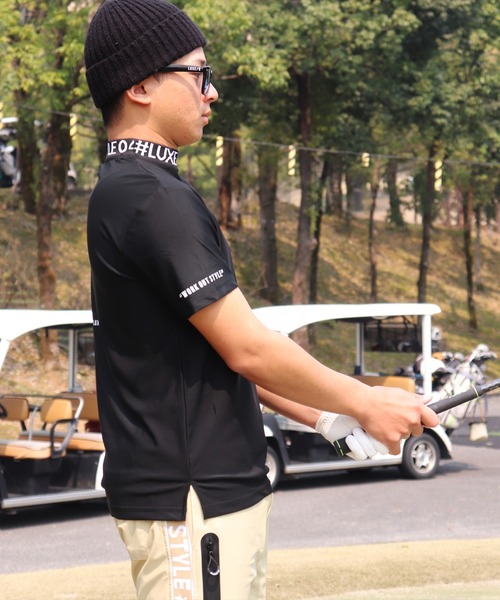 LUXE/R GOLF（ラグジュ ゴルフ）の「(RM)【LUXE/R GOLF】COOL & DRY ストレッチ スムース ロゴ ジャガード モックネック Tシャツ（Tシャツ/カットソー・メンズ・ブラック/カーキ/オフホワイト/チャコールグレー・M/L/XL）」の11枚目の写真