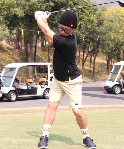 LUXE/R GOLF（ラグジュ ゴルフ）の「(RM)【LUXE/R GOLF】COOL & DRY ストレッチ スムース ロゴ ジャガード モックネック Tシャツ（Tシャツ/カットソー・メンズ・ブラック/カーキ/オフホワイト/チャコールグレー・M/L/XL）」の13枚目の写真