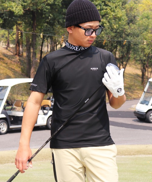 LUXE/R GOLF（ラグジュ ゴルフ）の「(RM)【LUXE/R GOLF】COOL & DRY ストレッチ スムース ロゴ ジャガード モックネック Tシャツ（Tシャツ/カットソー・メンズ・ブラック/カーキ/オフホワイト/チャコールグレー・M/L/XL）」の16枚目の写真