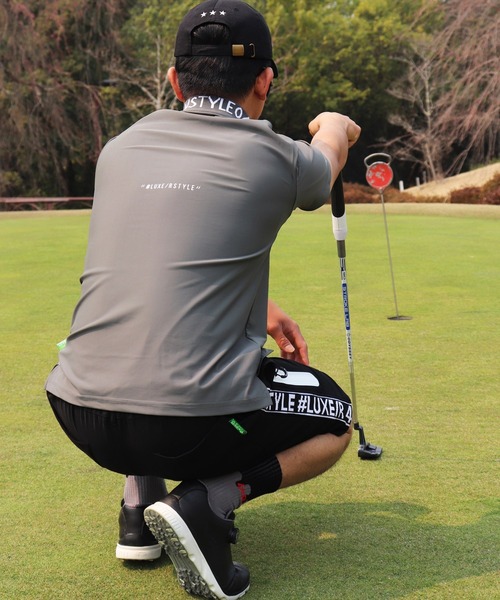 LUXE/R GOLF（ラグジュ ゴルフ）の「(RM)【LUXE/R GOLF】COOL & DRY ストレッチ スムース ロゴ ジャガード モックネック Tシャツ（Tシャツ/カットソー・メンズ・ブラック/カーキ/オフホワイト/チャコールグレー・M/L/XL）」の18枚目の写真