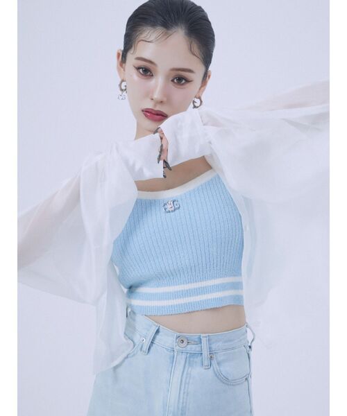 GYDA（ジェイダ）の「ラインパイルニットビスチェ（キャミソール・レディース・スカイブルー/オフホワイト/ブラック・FREE）」の16枚目の写真