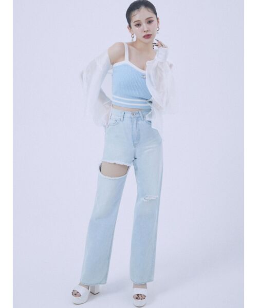 GYDA（ジェイダ）の「ラインパイルニットビスチェ（キャミソール・レディース・スカイブルー/オフホワイト/ブラック・FREE）」の17枚目の写真