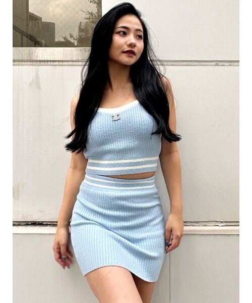 GYDA（ジェイダ）の「ラインパイルニットビスチェ（キャミソール・レディース・スカイブルー/オフホワイト/ブラック・FREE）」の20枚目の写真