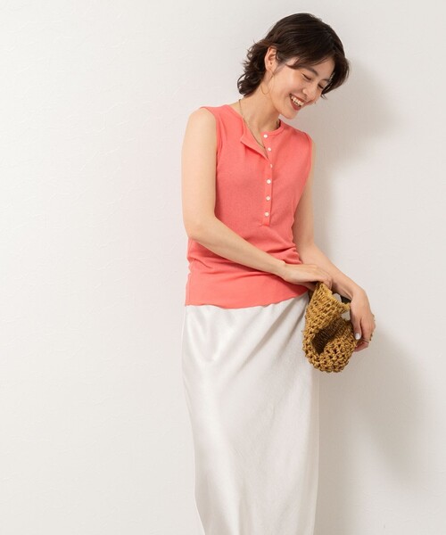 NOLLEY’S（ノーリーズ）の「《アンサンブル対応》シアーワッフルヘンリーノースリーブ2WAYプルオーバーカットソー（Tシャツ/カットソー・レディース・ブラック/ピンク/キナリ・FREE）」の18枚目の写真