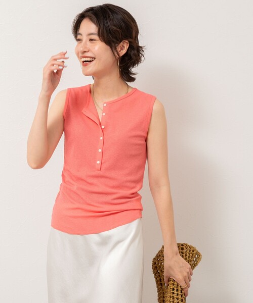 NOLLEY’S（ノーリーズ）の「《アンサンブル対応》シアーワッフルヘンリーノースリーブ2WAYプルオーバーカットソー（Tシャツ/カットソー・レディース・ブラック/ピンク/キナリ・FREE）」の17枚目の写真