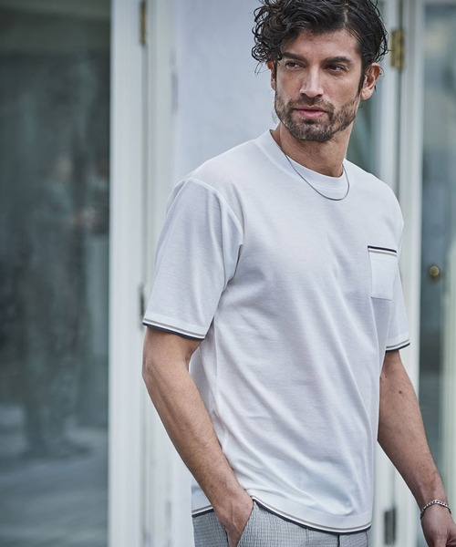 g-stage（ジーステージ）の「リブスタート ライン 半袖 Tシャツ（Tシャツ/カットソー・メンズ・ベージュ/ホワイト/ブラック・46/48/50）」の2枚目の写真