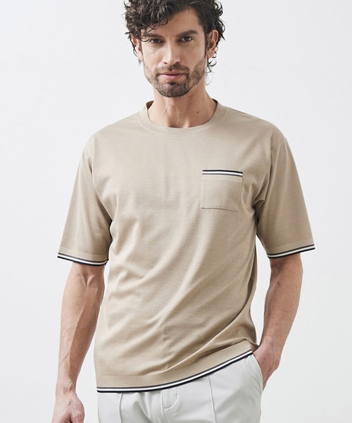 g-stage（ジーステージ）の「リブスタート ライン 半袖 Tシャツ（Tシャツ/カットソー・メンズ・ベージュ/ホワイト/ブラック・46/48/50）」の8枚目の写真