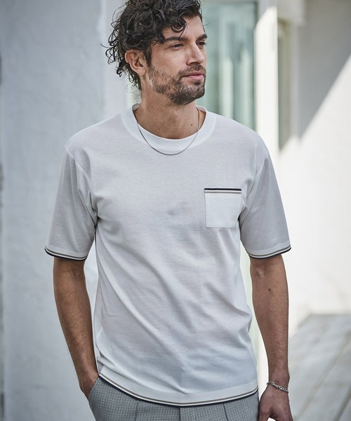 g-stage（ジーステージ）の「リブスタート ライン 半袖 Tシャツ（Tシャツ/カットソー・メンズ・ベージュ/ホワイト/ブラック・46/48/50）」の4枚目の写真