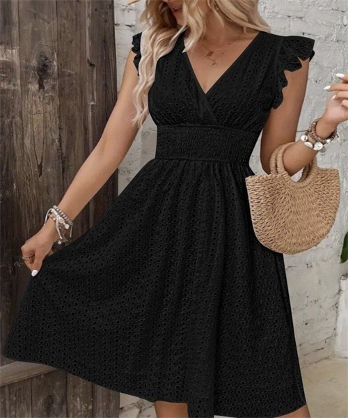 【SALE】BOTTEGAVENETA コットン フレアワンピース 黒 Bottega Veneta® Women's Fringed Fil Coupe Crepe Dress in