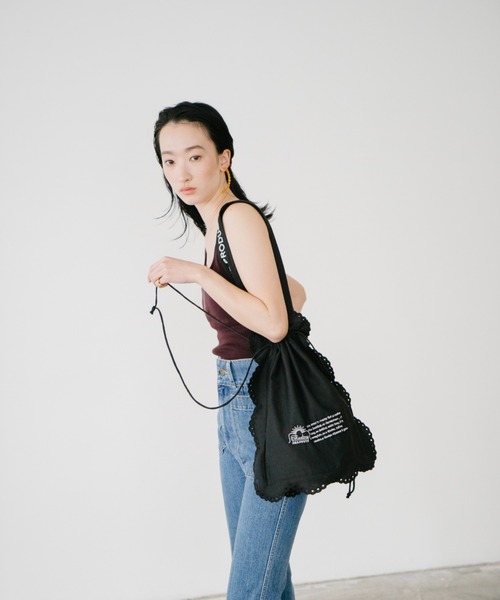 THEATRE PRODUCTS（シアタープロダクツ）の「コットンレースドローストリングバッグ（トートバッグ・レディース・ホワイト/ブラック・FREE）」の14枚目の写真