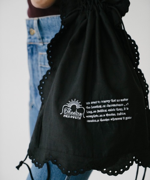 THEATRE PRODUCTS（シアタープロダクツ）の「コットンレースドローストリングバッグ（トートバッグ・レディース・ホワイト/ブラック・FREE）」の16枚目の写真