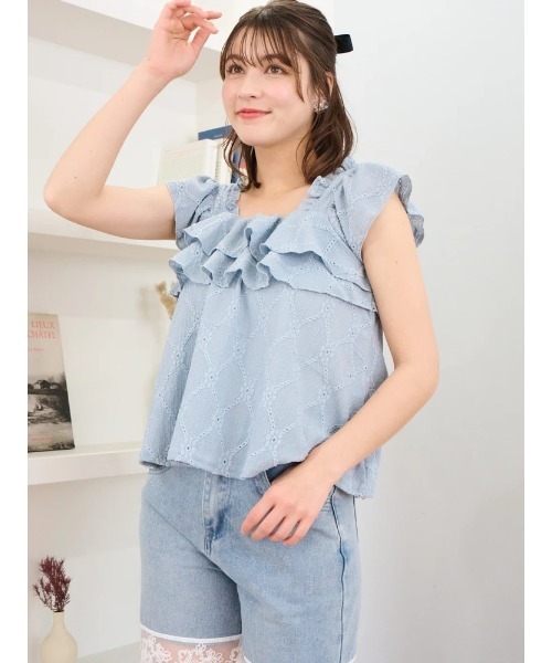coquetteピンクレースキャミソール フリル付き　リズリサ風　バレエコア Lサイズあり【ROBE de FLEURS/ローブドフルール】バレエコア