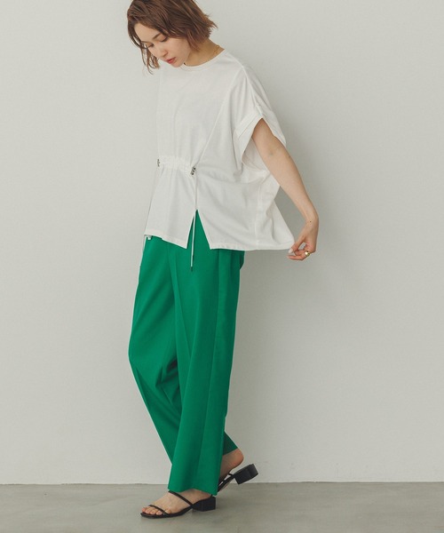 セール】コンパクトスムース ギャザーデザイントップス（Tシャツ