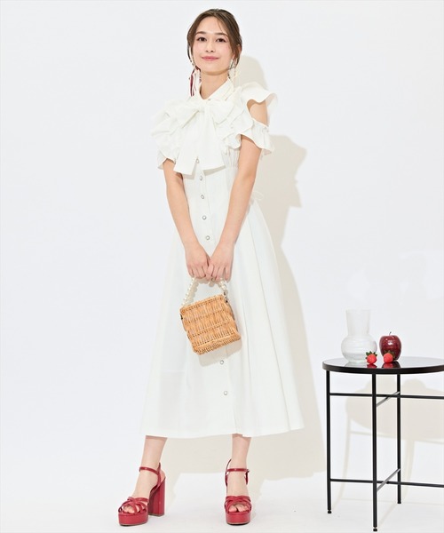 WILLSELECTION（ウィルセレクション）の「ラッフルスリーブリボンタイワンピース（ワンピース・レディース・ブルー系その他/オフホワイト/ネイビー・FREE）」の2枚目の写真