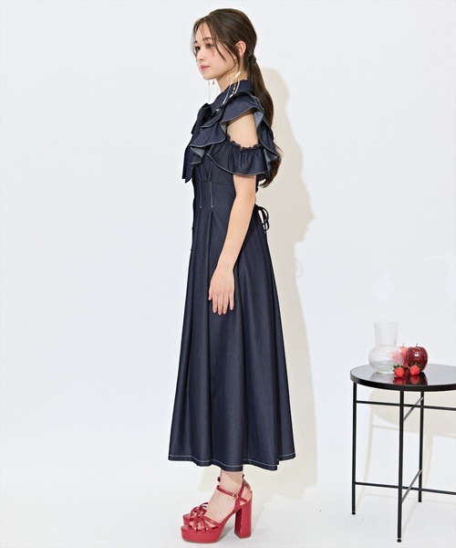 WILLSELECTION（ウィルセレクション）の「ラッフルスリーブリボンタイワンピース（ワンピース・レディース・ブルー系その他/オフホワイト/ネイビー・FREE）」の4枚目の写真