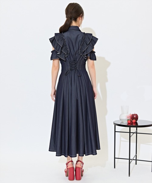 WILLSELECTION（ウィルセレクション）の「ラッフルスリーブリボンタイワンピース（ワンピース・レディース・ブルー系その他/オフホワイト/ネイビー・FREE）」の5枚目の写真