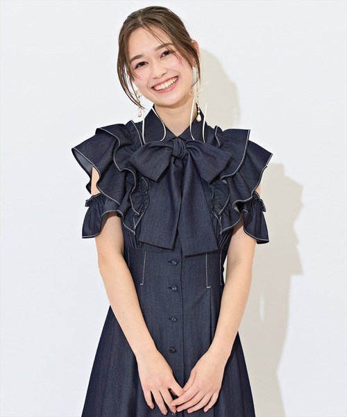 WILLSELECTION（ウィルセレクション）の「ラッフルスリーブリボンタイワンピース（ワンピース・レディース・ブルー系その他/オフホワイト/ネイビー・FREE）」の6枚目の写真