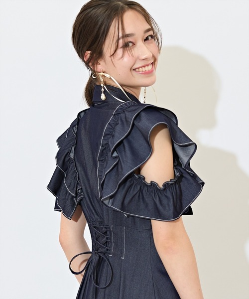 WILLSELECTION（ウィルセレクション）の「ラッフルスリーブリボンタイワンピース（ワンピース・レディース・ブルー系その他/オフホワイト/ネイビー・FREE）」の7枚目の写真