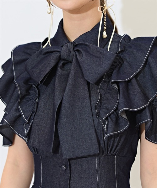 WILLSELECTION（ウィルセレクション）の「ラッフルスリーブリボンタイワンピース（ワンピース・レディース・ブルー系その他/オフホワイト/ネイビー・FREE）」の8枚目の写真