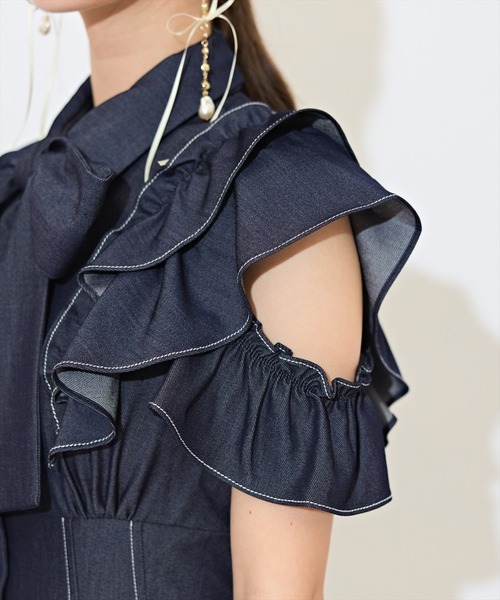 WILLSELECTION（ウィルセレクション）の「ラッフルスリーブリボンタイワンピース（ワンピース・レディース・ブルー系その他/オフホワイト/ネイビー・FREE）」の9枚目の写真