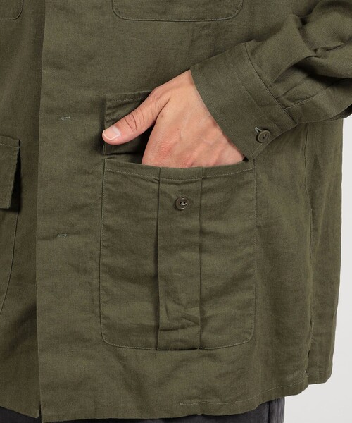 GUY ROVER（ギローバー）の「【別注】GUY ROVER リネンレーヨン サファリシャツ（シャツ/ブラウス・メンズ・カーキ/ブラック/サンドベージュ・L/M）」の8枚目の写真