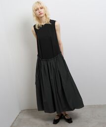 新品 ランバンオンブルー オフショルダー ブラックドレス シルク風サテンオフショルダードレス サックスブルー | Sharon
