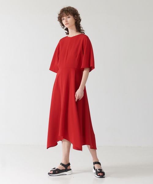 DESIGNWORKS（デザインワークス）の「トリアセ二重織ランダムヘムワンピース（ワンピース・レディース・ブラック/レッド・38）」の10枚目の写真