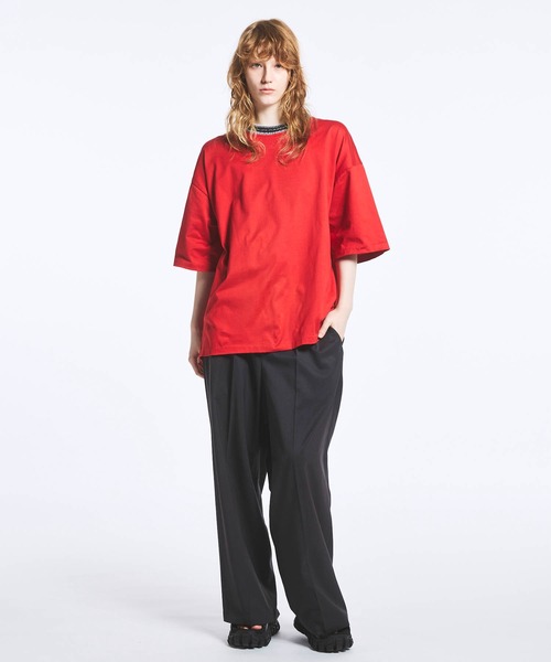 UNISEX》Prime-Over Collar Knit Combination Crew Neck T-shirt