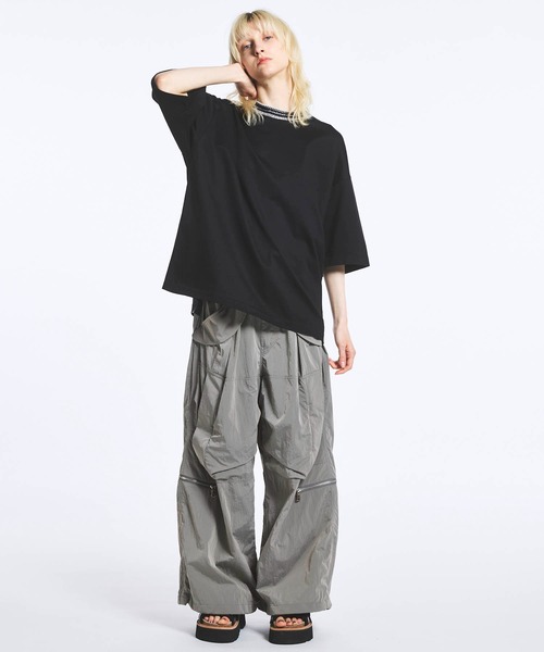 UNISEX》Prime-Over Collar Knit Combination Crew Neck T-shirt