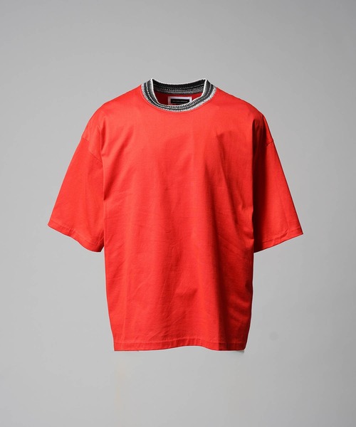 UNISEX》Prime-Over Collar Knit Combination Crew Neck T-shirt