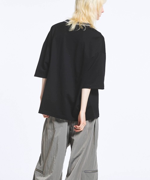 UNISEX》Prime-Over Collar Knit Combination Crew Neck T-shirt