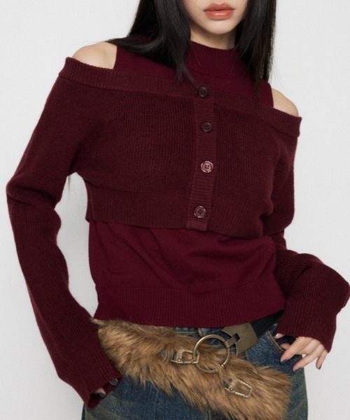 LAGUA GEM(ラグアジェム)の「2PIECE OFF SHOULDER ニット(ニット/セーター・レディース・レッド/ネイビー/杢グレー・FREE)」の3枚目の写真