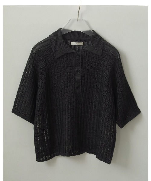 即納【anuke】Mesh Polo Knit　チャコール anuke Mesh Polo Knit（ニット/セーター）｜anuke（アンヌーク