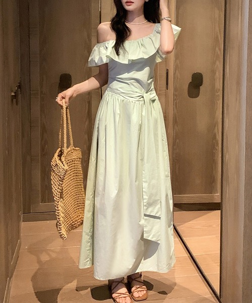Lace Ladies(レースレディース)の「フリル ウエストリボン オフショル ロング ワンピース(ワンピース・レディース・ミント/ブラック・M)」の17枚目の写真
