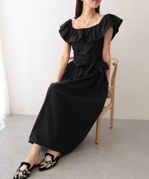 Lace Ladies(レースレディース)の「フリル ウエストリボン オフショル ロング ワンピース(ワンピース・レディース・ミント/ブラック・M)」の9枚目の写真